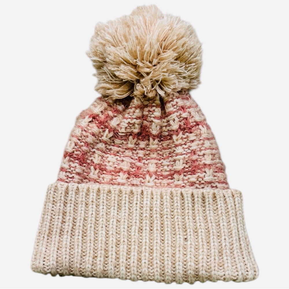Vince Camuto Knit Pom Beanie in Cream and Dusty Rose